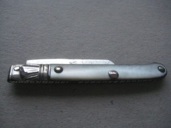 Rare George III Mother of Pearl Hafted Scimitar Silver Bladed Folding Fruit Knife SK30 - Image 9