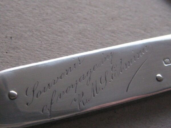 Rare George V Souvenir of Voyage R.M.J. Elmina Engraved Silver Folding Fruit Knife SK164 - Image 3