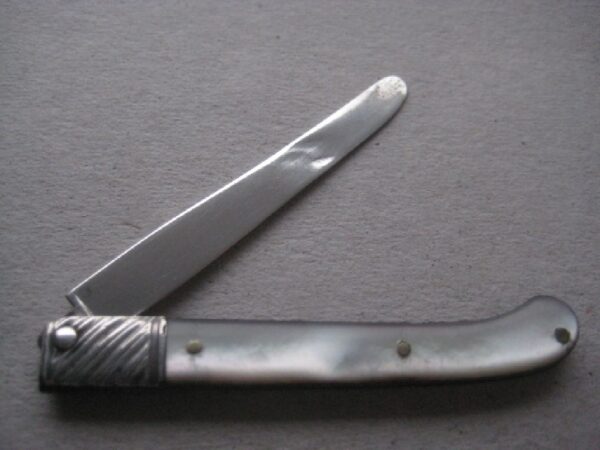 Rare George III Mother of Pearl Hafted Scimitar Silver Bladed Folding Fruit Knife SK41 - Image 2