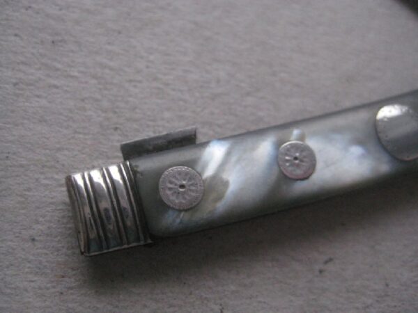 Rare George III Mother of Pearl Hafted Incuse Duty Marked Silver Bladed Folding Fruit Knife SK181 - Image 3