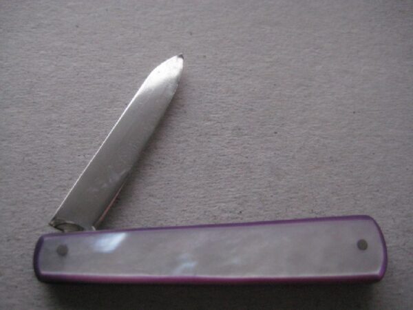 Rare George V Purple Edged Mother of Pearl Hafted Silver Bladed Folding Fruit Knife SK126 - Image 2