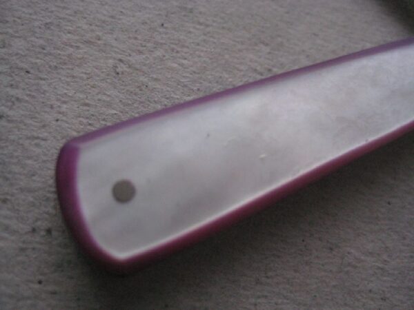 Rare George V Purple Edged Mother of Pearl Hafted Silver Bladed Folding Fruit Knife SK126 - Image 3