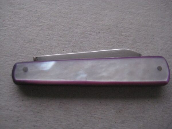 Rare George V Purple Edged Mother of Pearl Hafted Silver Bladed Folding Fruit Knife SK126 - Image 7