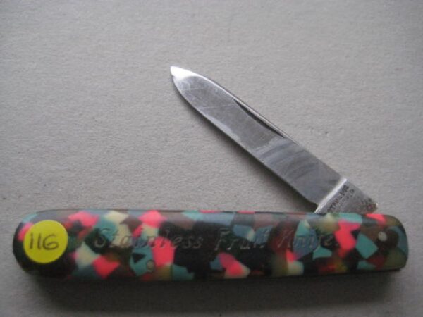 George V Colour Checked Bakerlite Plastic Hafted Stainless Fruit Knife Steel Bladed Penknife SK116 BLETCH